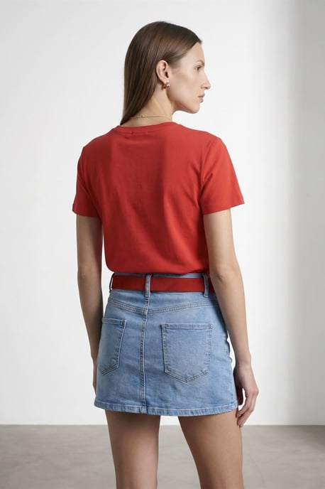 Damen Unifarbene Rundhalsausschnitt T-Shirt - Image 2