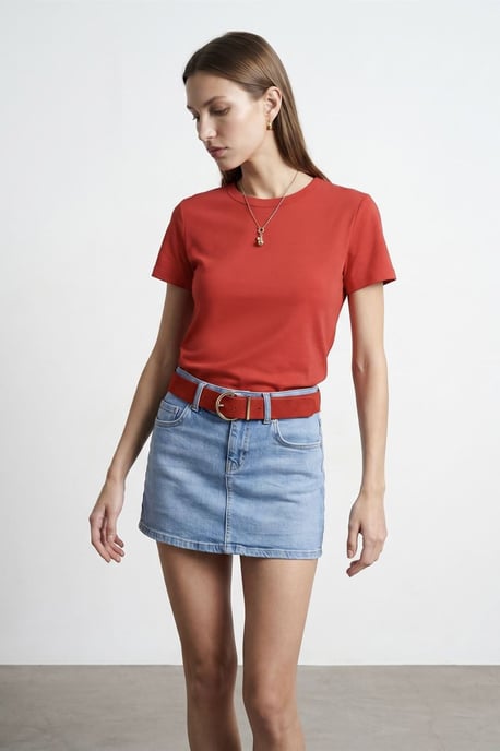 Damen Unifarbene Rundhalsausschnitt T-Shirt - Image 3