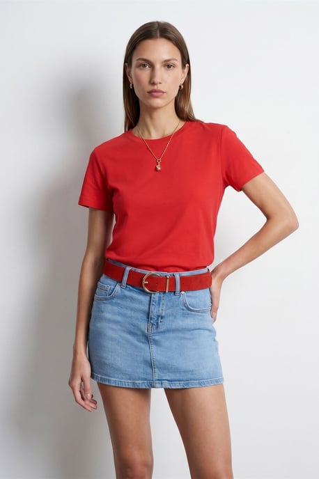 Damen Unifarbene Rundhalsausschnitt T-Shirt - Image 4