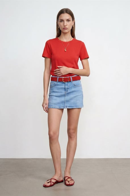 Damen Unifarbene Rundhalsausschnitt T-Shirt - Image 5