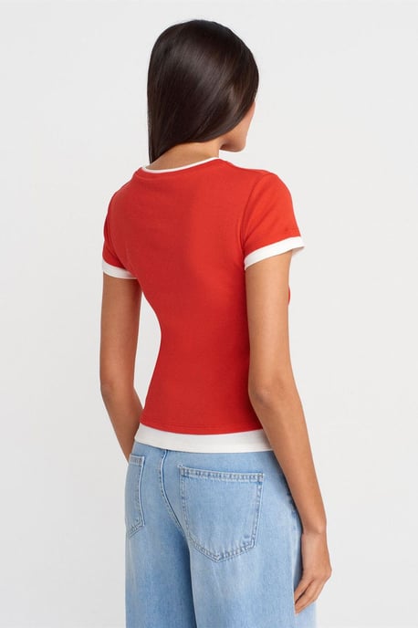 Dilvin Slim-Fit T-Shirt aus Baumwolle mit Rundhals - Rot - Image 2