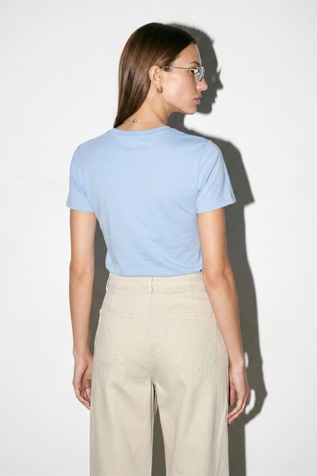 Damen Unifarbene Rundhalsausschnitt T-Shirt - Image 2