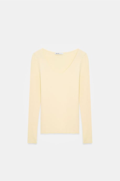 Schmal geschnittenes V-Ausschnitt Rippstrick-Pullover - Image 4