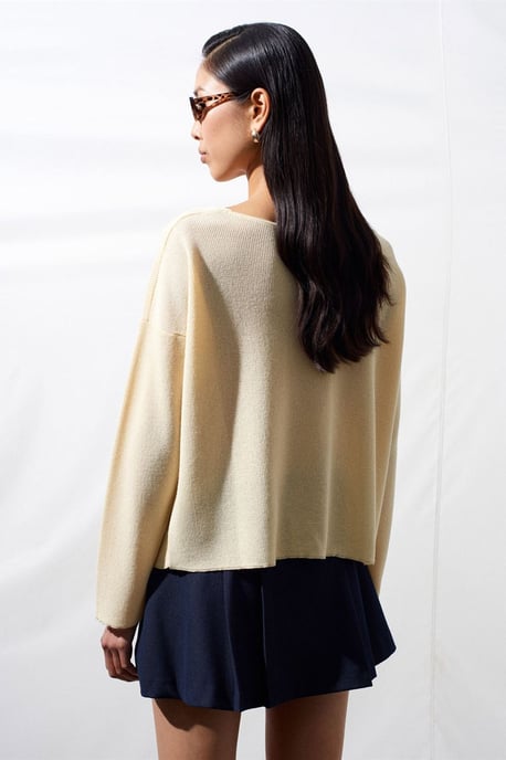 Damen V-Ausschnitt Rippenstrickpullover - Image 2