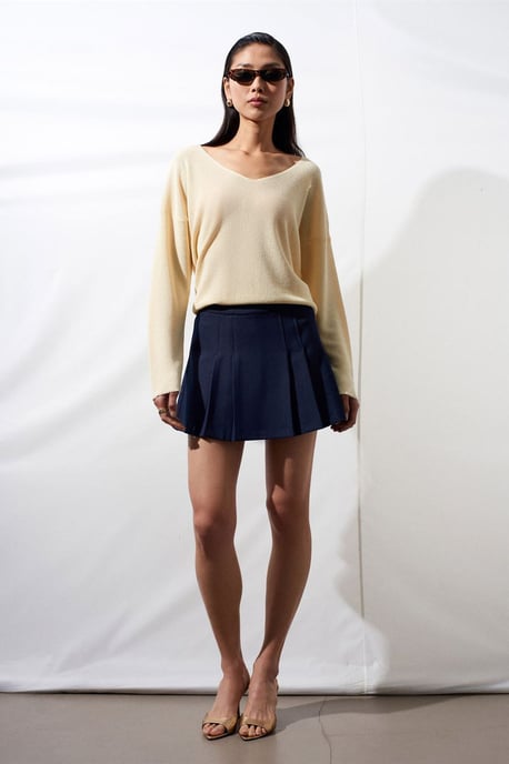 Damen V-Ausschnitt Rippenstrickpullover - Image 4