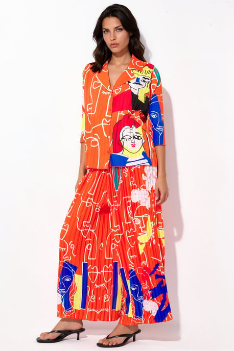 MSN Collection Set: Shirt mit abstraktem Druck und weitbeinige Hose - Mehrfarbig - Image 2