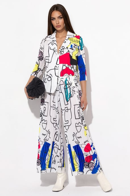 Abstract-Print-Hemd und weit geschnittene Hose Set - Image 1