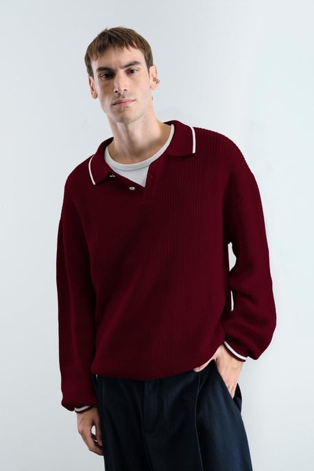 Herren gestreifter Baumwoll-Polo-Pullover - Image 2
