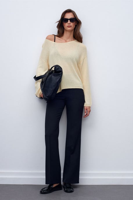 Damen Rippstrick Boot-Ausschnitt Pullover - Image 5