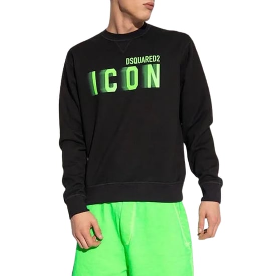 Dsquared2 Icon Blurred Lime Logo Rundhalspullover Schwarz - Image 2