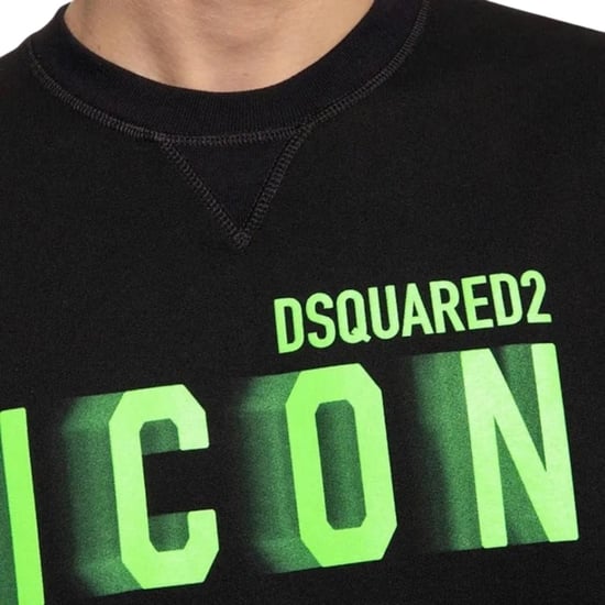 Dsquared2 Icon Blurred Lime Logo Rundhalspullover Schwarz - Image 4