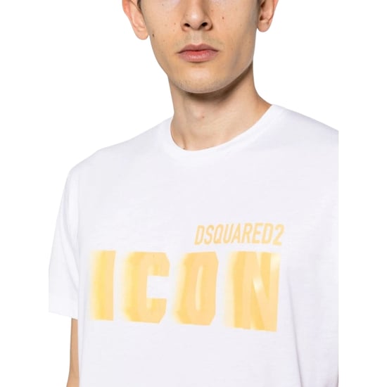 Dsquared2 Icon Yellow Blur Print White Loose Fit T-shirt - Image 3