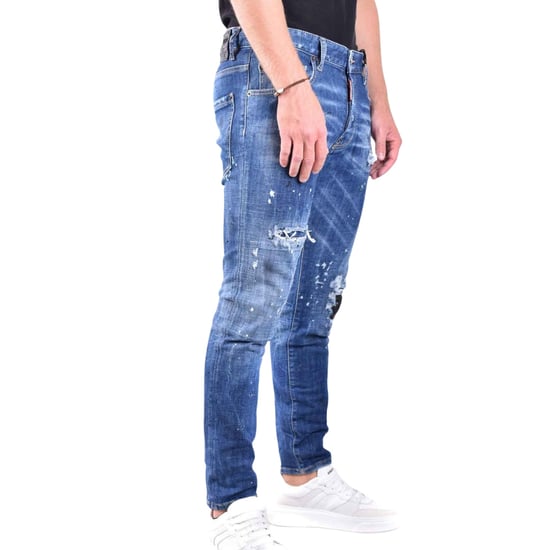 Dsquared2 Skater Jeans Destroyed Reinforced Paint Splash Effect Blue Jeans - Image 4