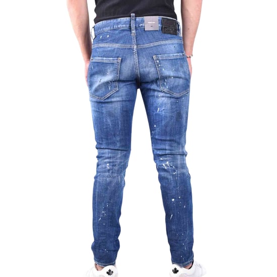 Dsquared2 Skater Jeans Destroyed Reinforced Paint Splash Effect Blue Jeans - Image 6