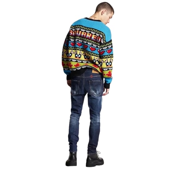 Dsquared2 Skater Jeans Dark Monster Maze Wash Blue Jeans - Image 3