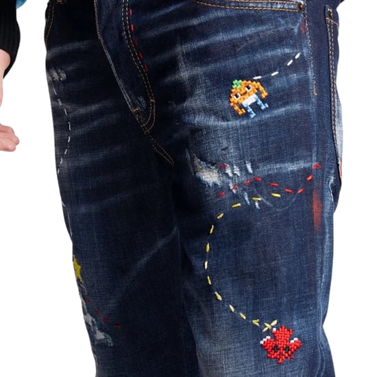 Dsquared2 Skater Jeans Dark Monster Maze Wash Blue Jeans - Image 4