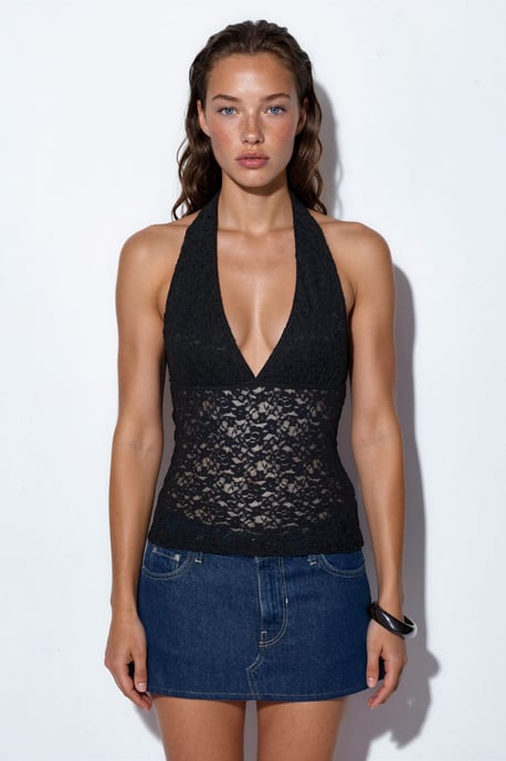 Damen Pailletten Halter Crop Bluse - Image 5