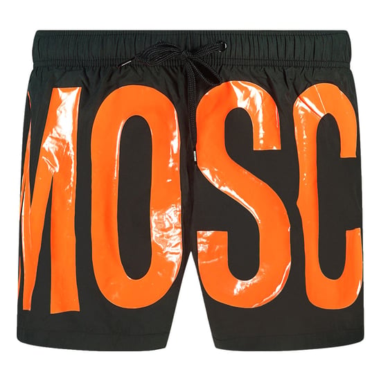 Schwarze Badeshorts Mit Großem Orangefarbenem Logo Von Moschino - Image 1