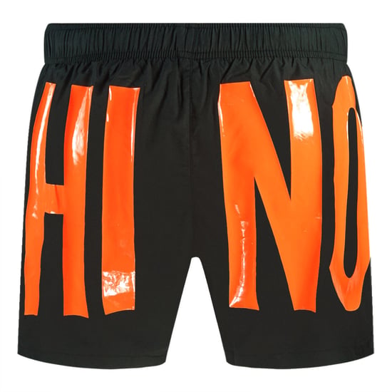 Schwarze Badeshorts Mit Großem Orangefarbenem Logo Von Moschino - Image 2