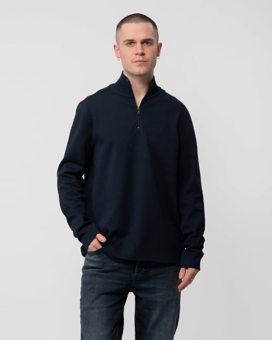 Langarm 1/4 Zip Sweatshirt in Marineblau - Image 1