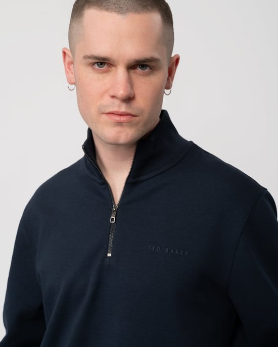 Langarm 1/4 Zip Sweatshirt in Marineblau - Image 3