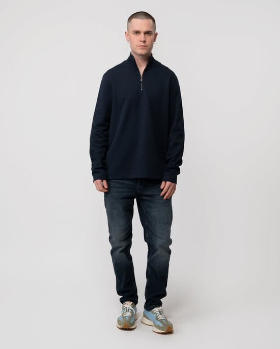 Langarm 1/4 Zip Sweatshirt in Marineblau - Image 4