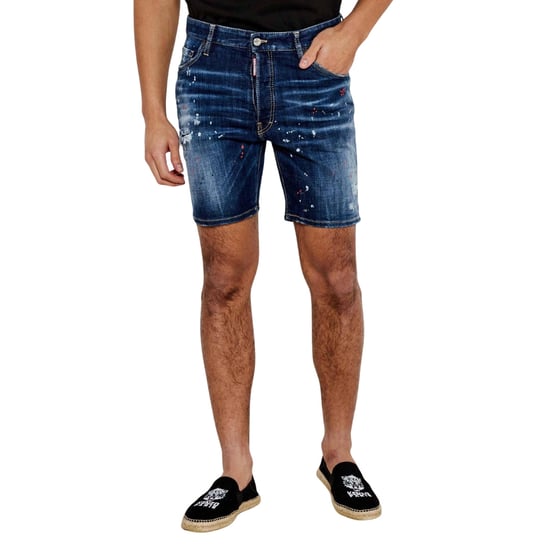 Dsquared2 Marineblaue Denim-shorts Mit Farbspritzer-design - Image 3