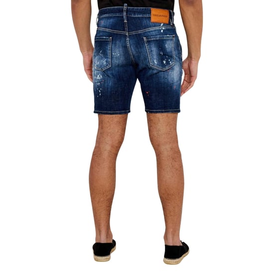 Dsquared2 Marineblaue Denim-shorts Mit Farbspritzer-design - Image 4