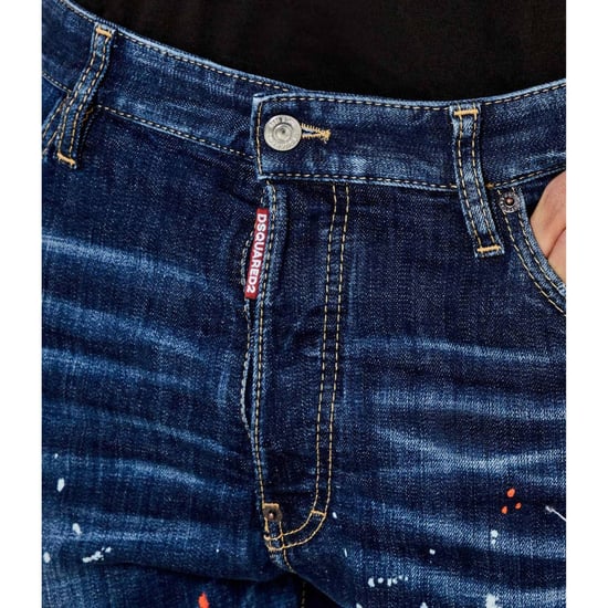 Dsquared2 Marineblaue Denim-shorts Mit Farbspritzer-design - Image 5