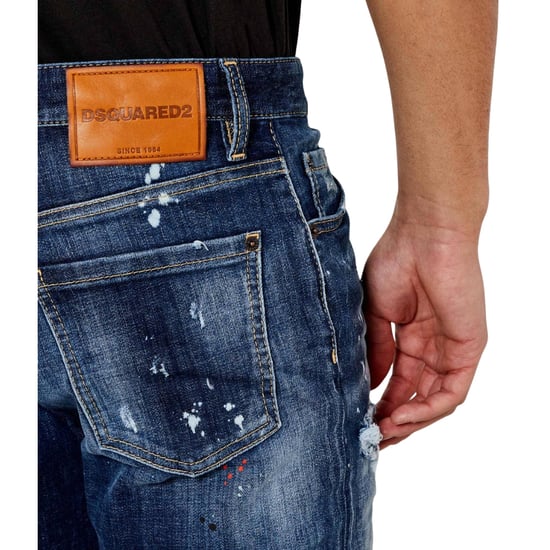 Dsquared2 Marineblaue Denim-shorts Mit Farbspritzer-design - Image 6
