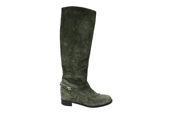 Christian Louboutin Stiefel mit Kette aus grüner Wildleder - Image 1