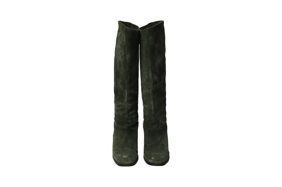 Christian Louboutin Stiefel mit Kette aus grüner Wildleder - Image 2