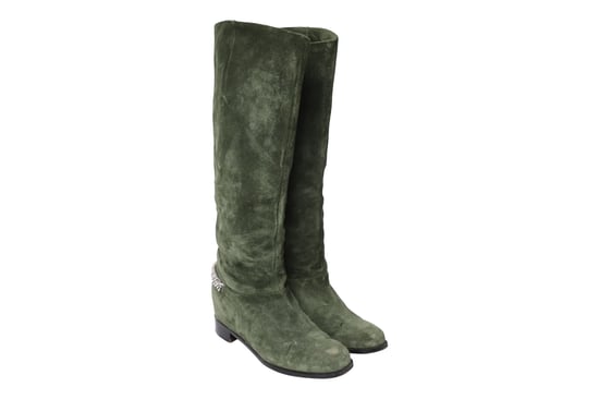 Christian Louboutin Stiefel mit Kette aus grüner Wildleder - Image 3
