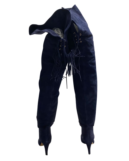 Chloé Hannah Fransen Stiefel bis zum Knie aus blauen Wildleder - Image 3
