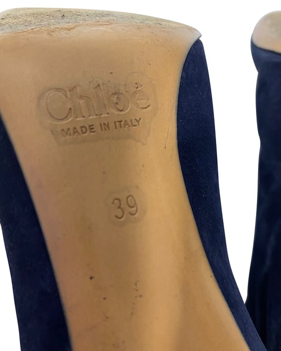 Chloé Hannah Fransen Stiefel bis zum Knie aus blauen Wildleder - Image 6