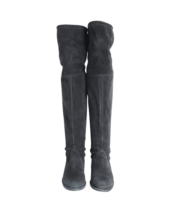 Stuart Weitzman Lowland Über-Knie-Stiefel aus schwarzem Wildleder - Image 2