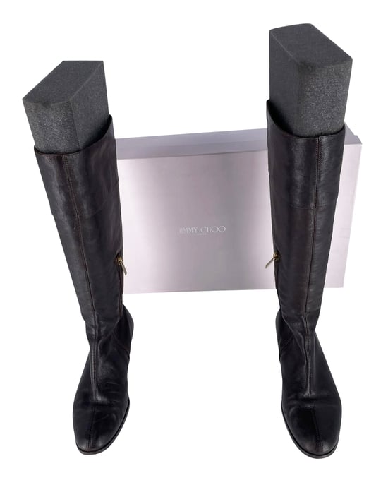 Jimmy Choo London Knielange Stiefel aus braunem Kalbsleder - Image 4