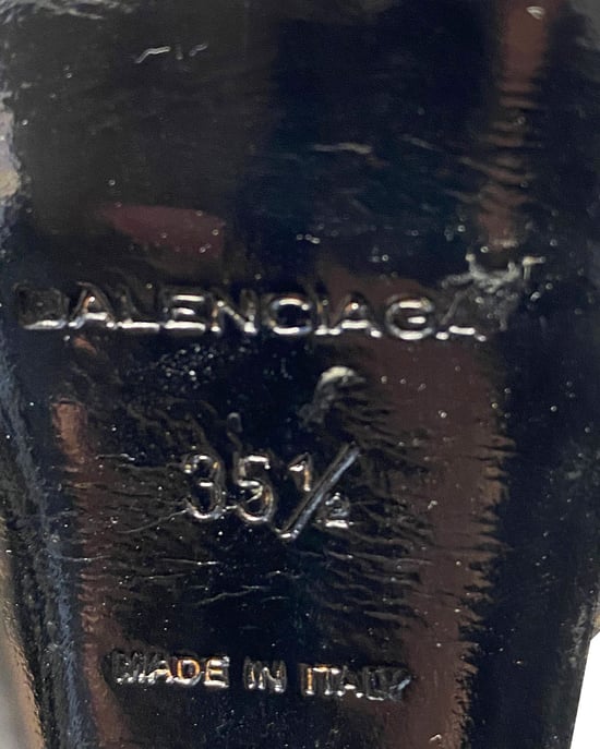 Balenciaga T-Strap Kontraststich Absatzschuhe aus schwarzem Leder - Image 6