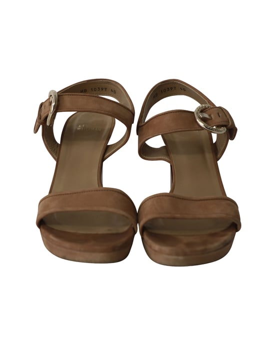 Stuart Weitzman Offene Zehen Riemchen Blocksandalen aus braunem Wildleder - Image 2