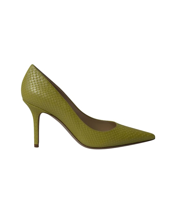Jimmy Choo Agnes Perlenverzierte Schlangenleder-Pumps aus gelbem Leder - Image 1