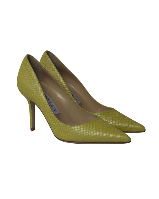 Jimmy Choo Agnes Perlenverzierte Schlangenleder-Pumps aus gelbem Leder - Image 3