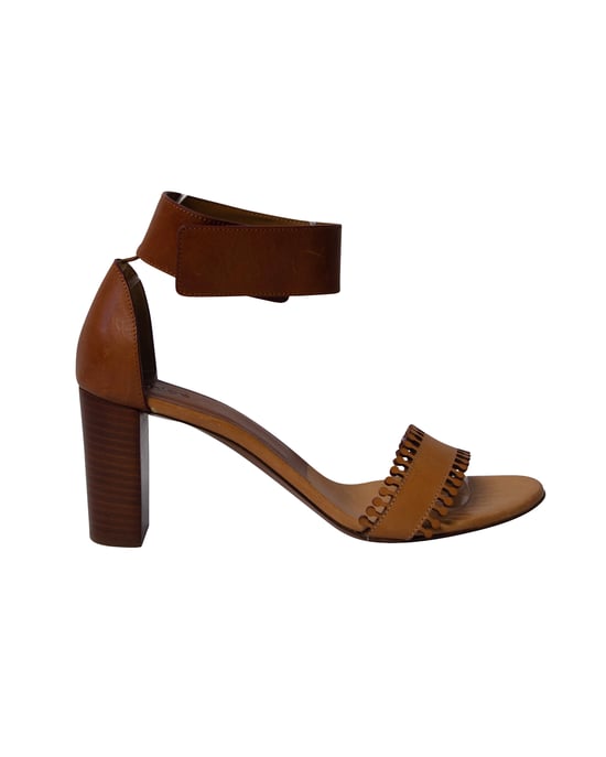 Chloe Knöchel-Offene Blocksandalen aus braunem Leder - Image 1