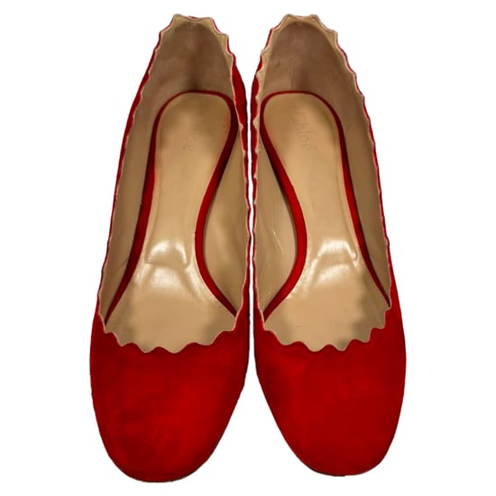 Chloé Lauren Scallop Block-Heel-Pumps aus rotem Wildleder - Image 3