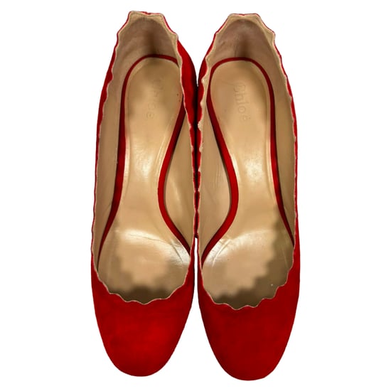 Chloé Lauren Scallop Block-Heel-Pumps aus rotem Wildleder - Image 6