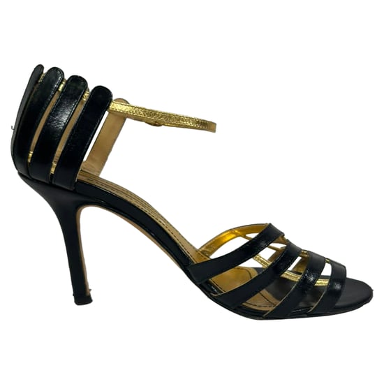 Manolo Blahnik Zwei-Farben Knöchelriemen Sandalen aus schwarzem Leder - Image 1