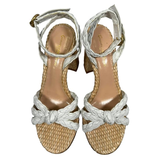 Gianvito Rossi 85 Geflochtene Raffia-Sandalen aus weißem Leder - Image 5