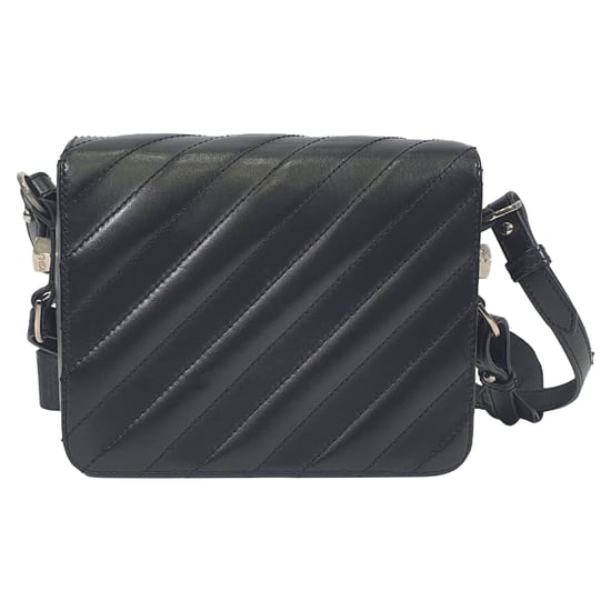Off-White Diagonal Gepolsterte Binder Klapp Schultertasche aus schwarzem Leder - Image 3