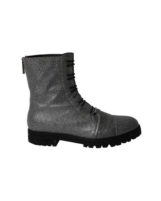 Jimmy Choo Glitzer-Kampfstiefel aus silbernem Polyester - Image 1
