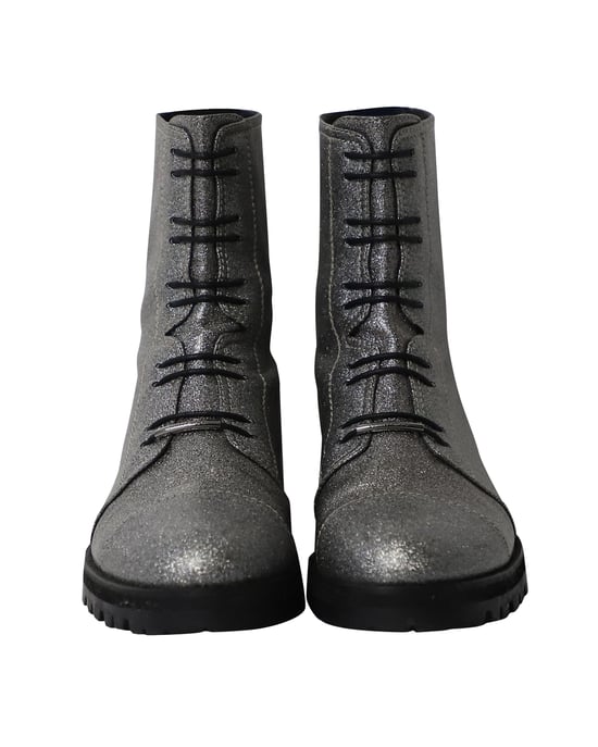 Jimmy Choo Glitzer-Kampfstiefel aus silbernem Polyester - Image 2