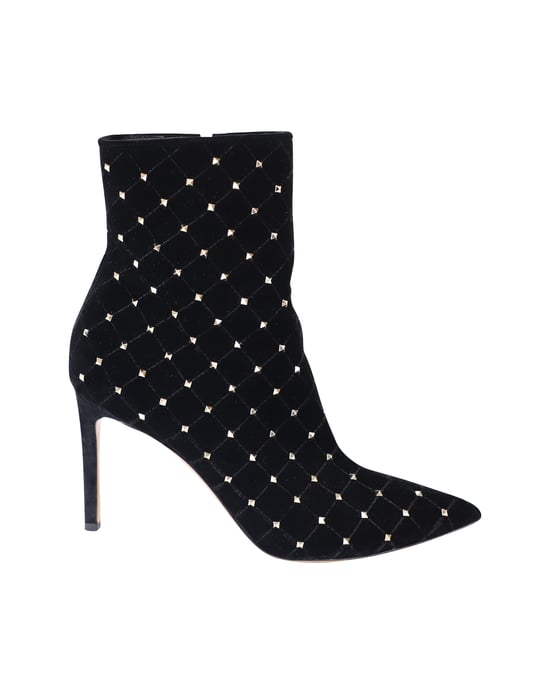 Valentino Pre-owned Rockstud gesteppte Stiefeletten aus Samt - Schwarz - Image 1